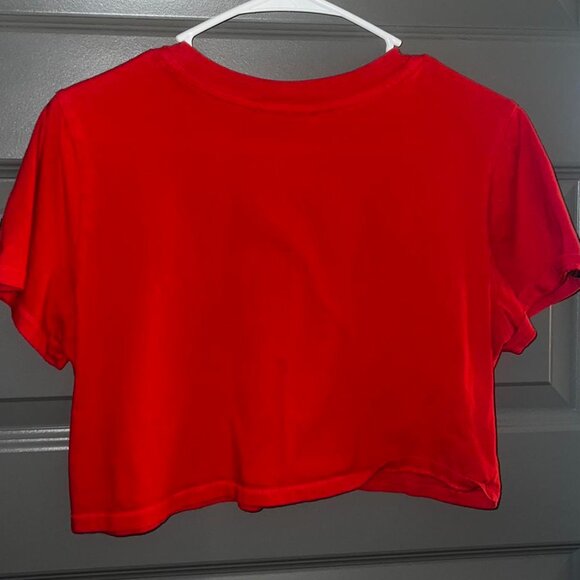 Forever 21 Red & Black Jersey Crop T-Shirt - Women’s Size M Trendy Pony Graphic - Picture 2 of 3